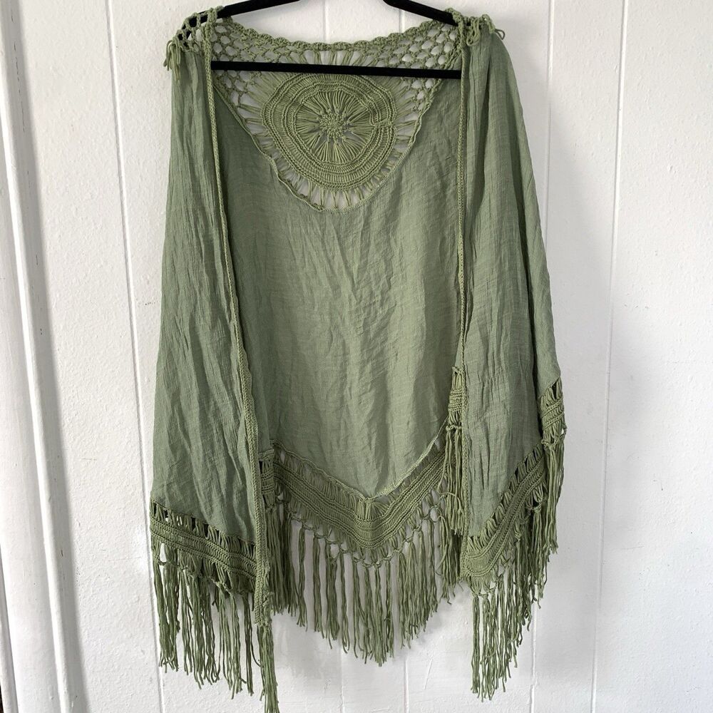 Cider Womens Scarf Shall Green Boho Festival Hippie Retro Knitted Tassels Flower